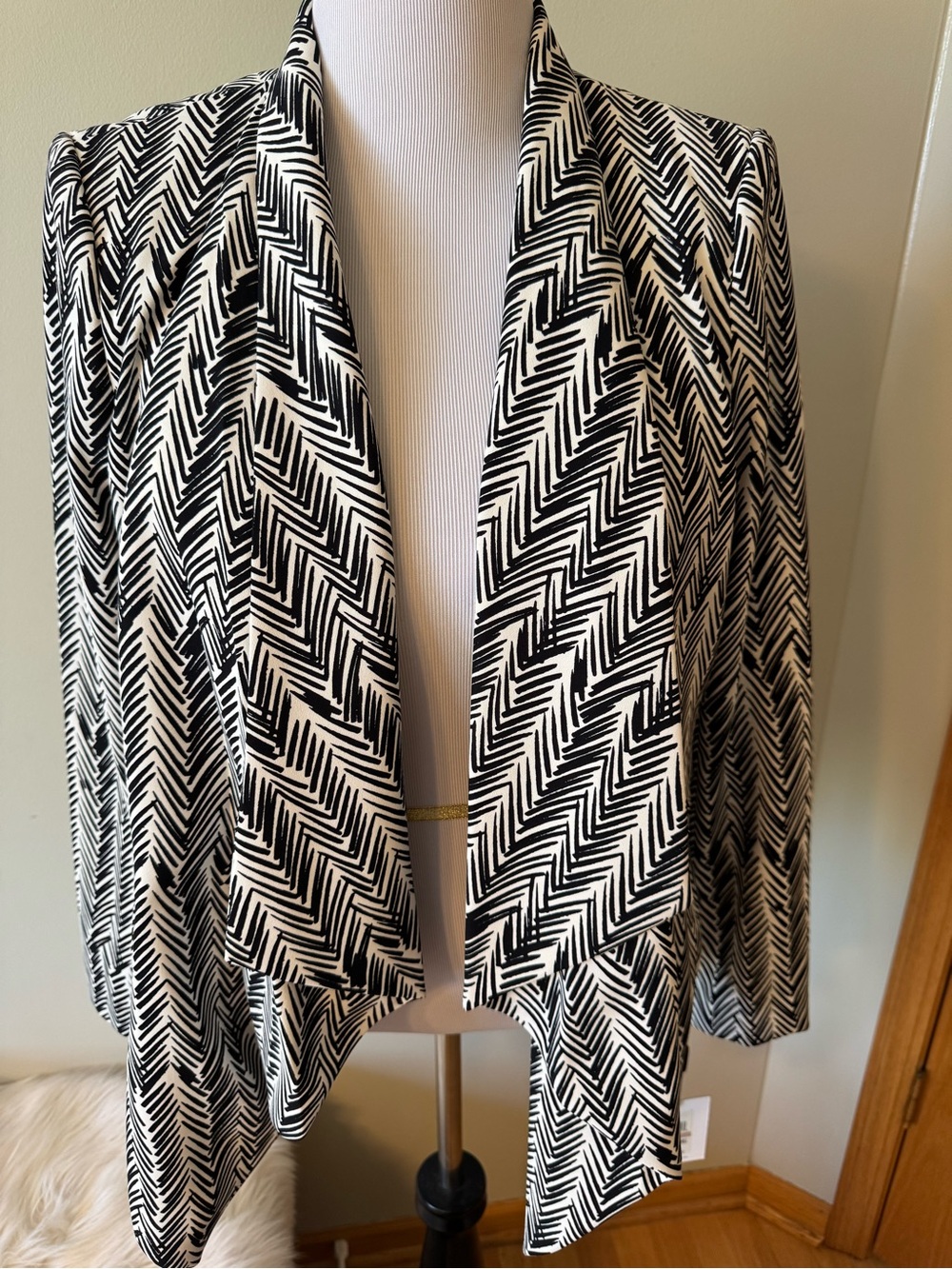 Calvin Klein Black & White Open-Front Draped Cardigan